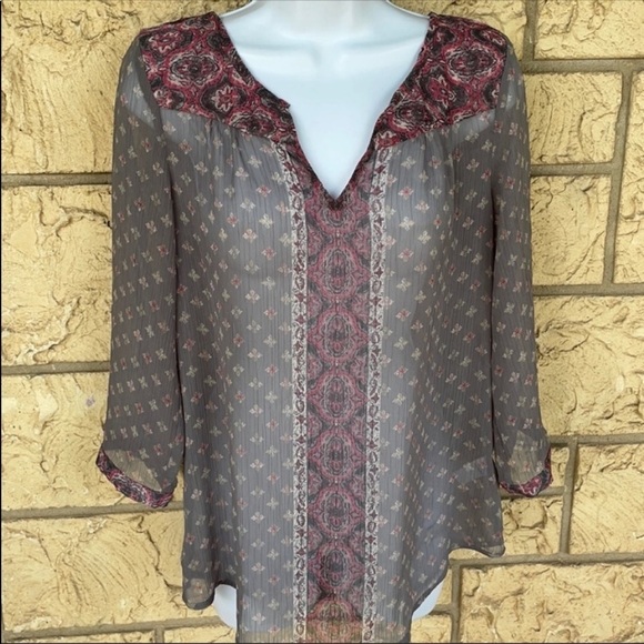 sheer blouse Gray & Pink Cover up Sheer Size Small good for beach Vacation - Picture 7 of 8